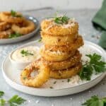 Parmesan onion rings with garlic aioli