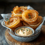 Crispy Parmesan Onion Rings in Rustic Setting